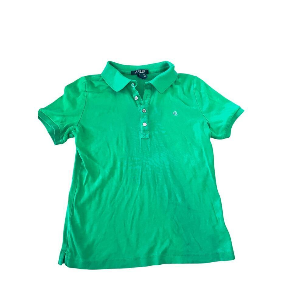 Lauren Ralph Lauren Women's Green Cotton Soft Touch Button Polo Shirt Size M